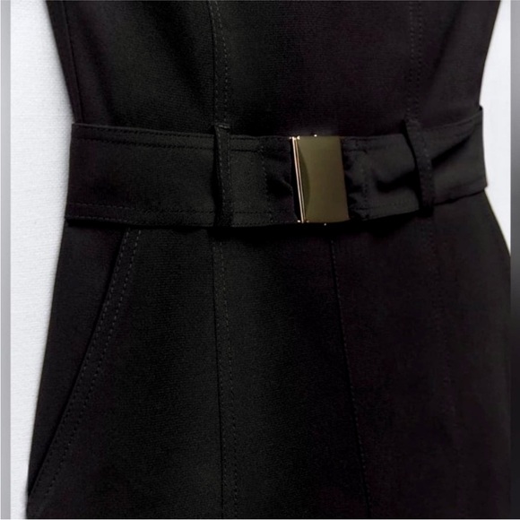 Zara belted black cargo pocket side strapless jumpsuit - Picture 2 of 8